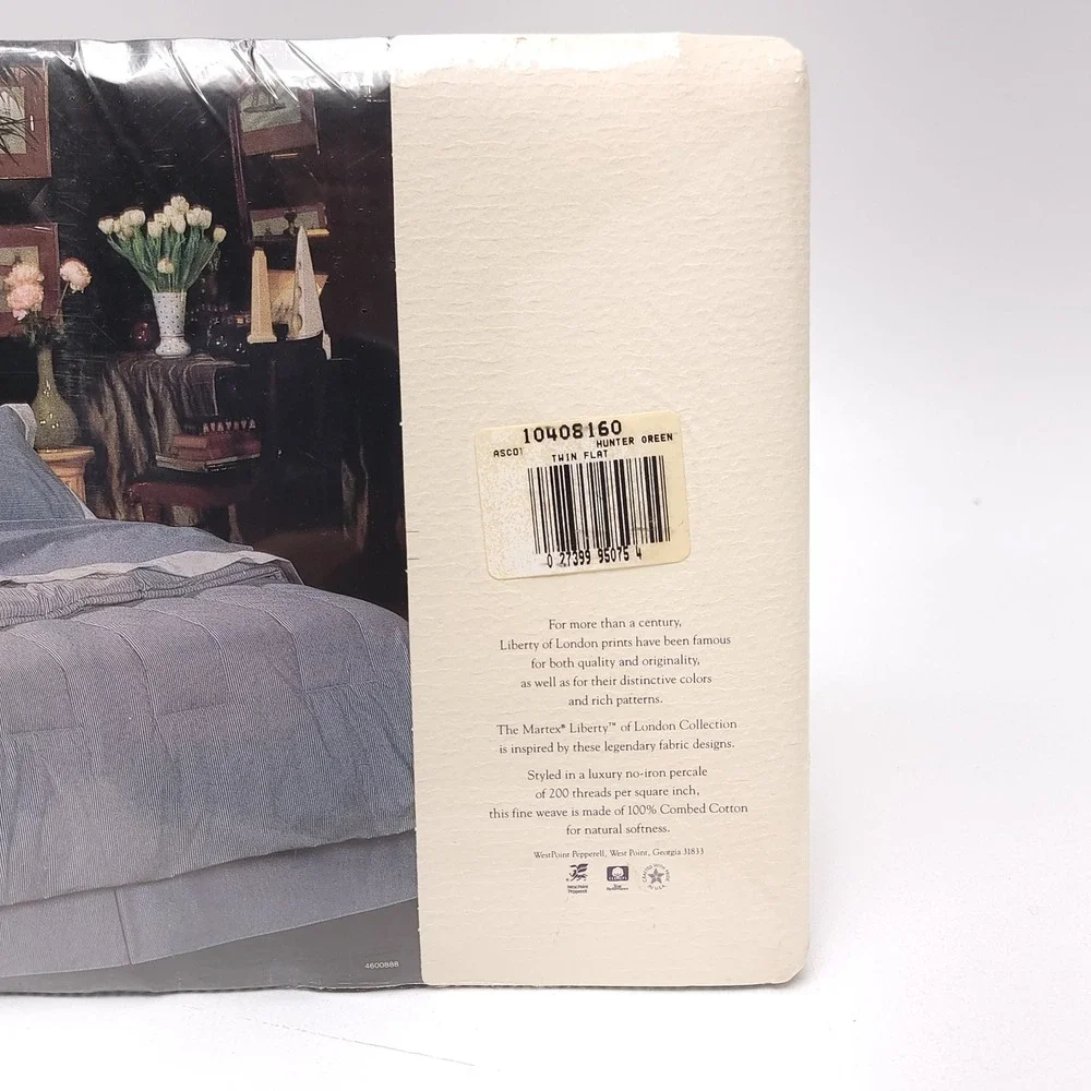 Martex Liberty of London Ascot Twin Flat Sheet Hunter Green Pinstripe 1989 NIP